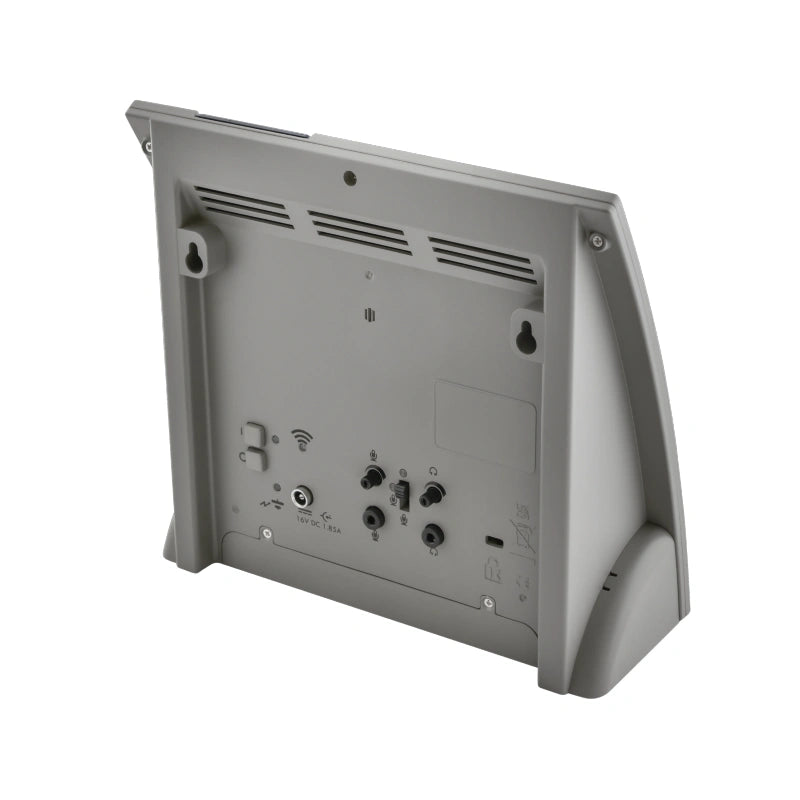Boucle magnétique portable LA-90 HumanTechnik, vue arrière avec commandes et connecteurs