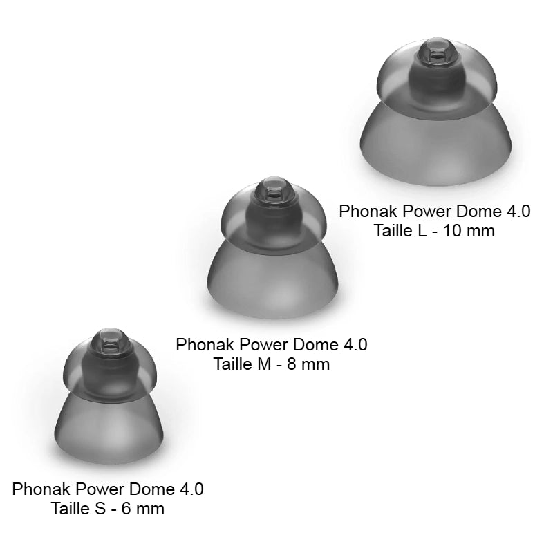 Jeu de Dômes Power 4.0 Phonak : S 6 mm, M 8 mm, L 10 mm
