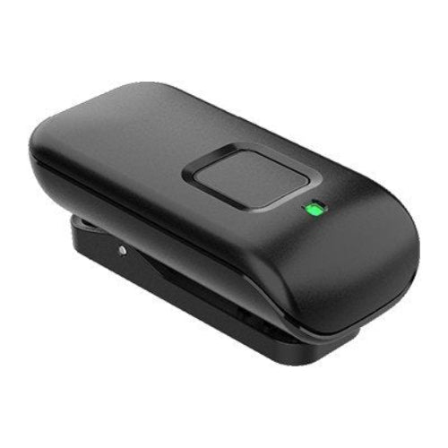 Mini microphone sans fil noir avec voyant vert sur le boîtier
