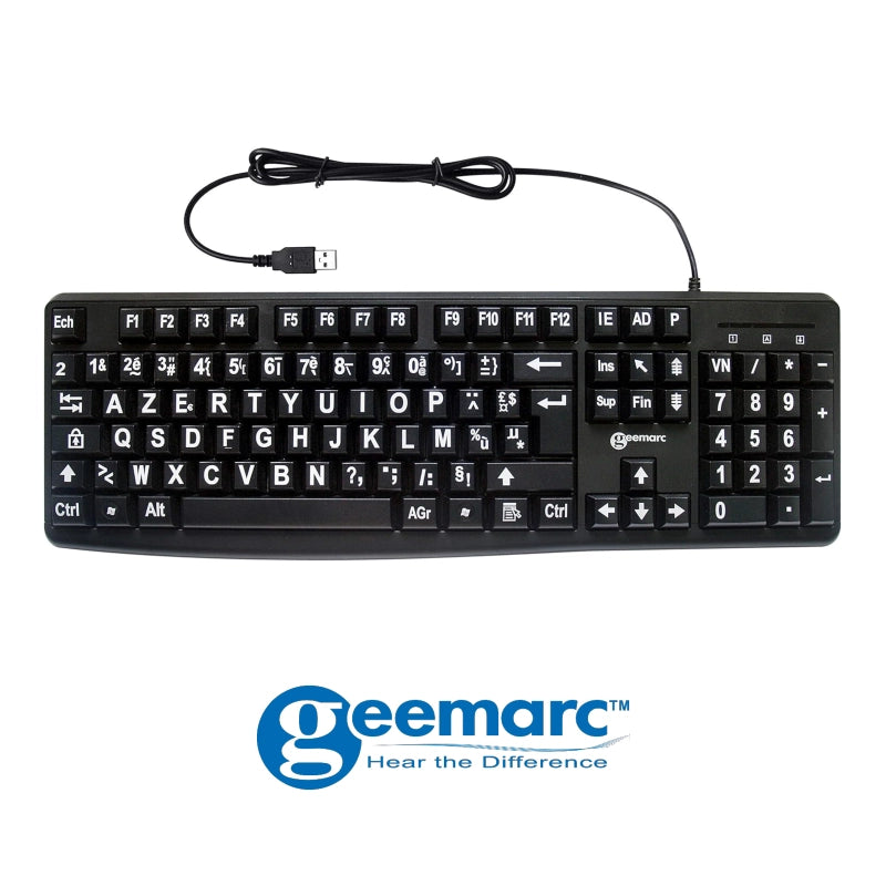 Clavier confort Visuel pour PC Clavier Noir- Caractères Blancs