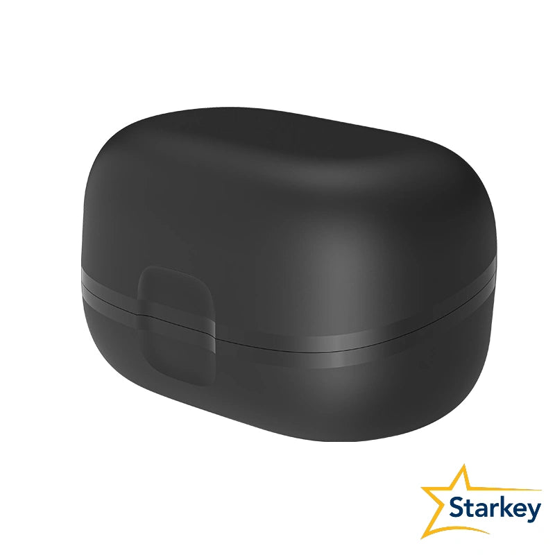 Chargeur Starkey StarLink 2.0 noir fermé, au boîtier arrondi
