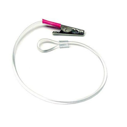 Cordon pour aides auditives OtoClip, câble transparent et pince magenta