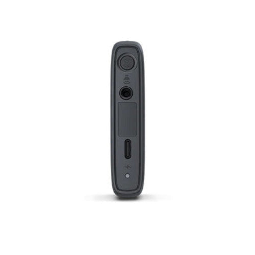 Diffuseur TV ReSound Streamer+ noir, vue latérale : bouton, port et voyants.